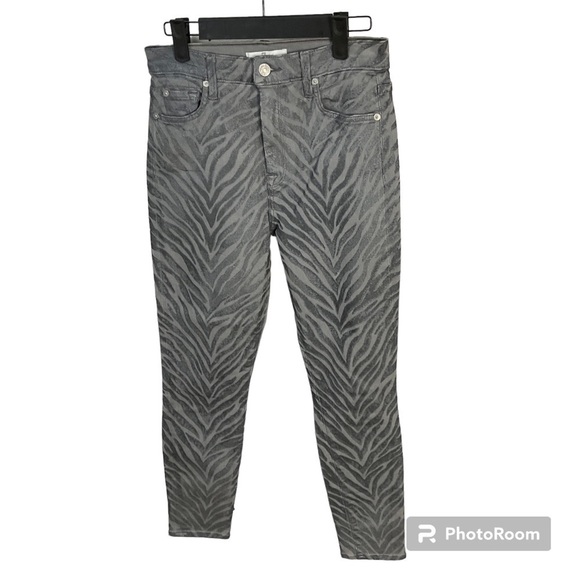 7 For All Mankind Women Gray Skinny Jean Stretch Animal Print High Rise - Picture 1 of 12